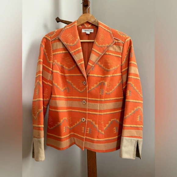 Coldwater Creek 12 Petite Orange Southwestern Blazer Jacket - Picture 1 of 7